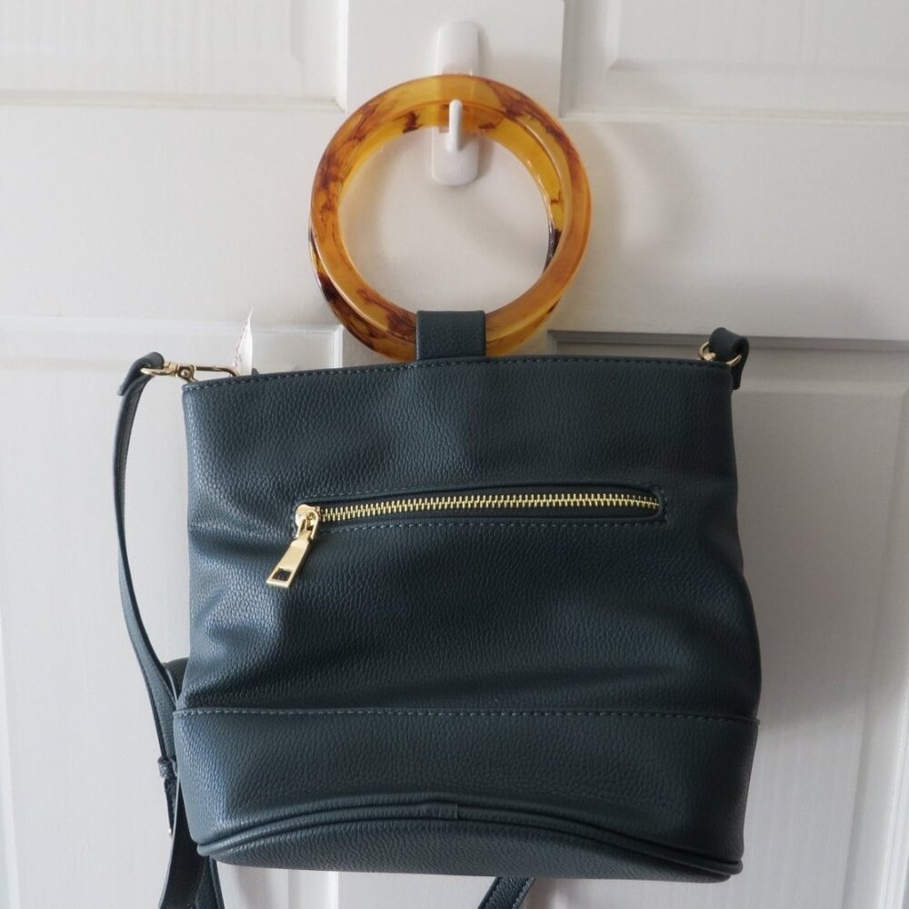 Moda Luxe Bucket Satchel Bag with Ring handles Dark Green